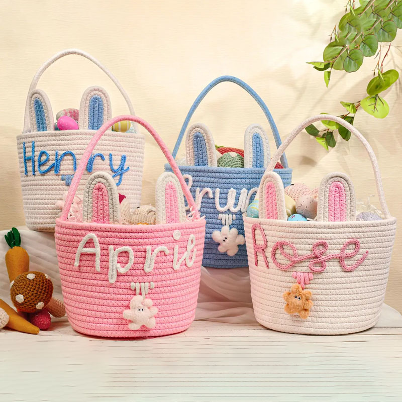 Personalized Easter Rabbit Ears Woven Storage Basket