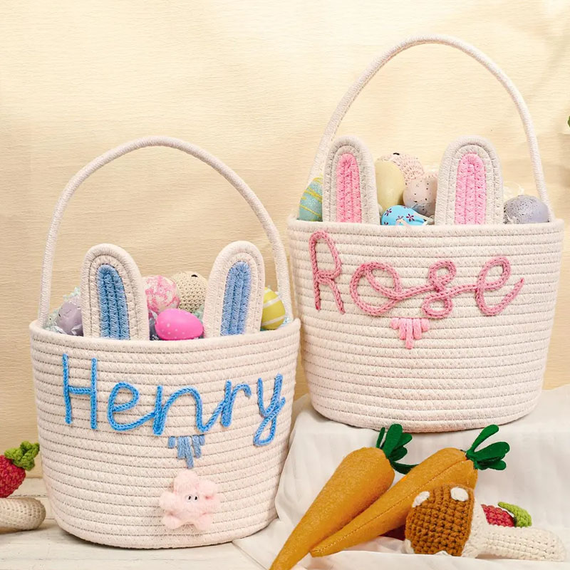 Personalized Easter Rabbit Ears Woven Storage Basket