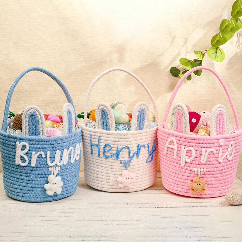 Personalized Easter Rabbit Ears Woven Storage Basket