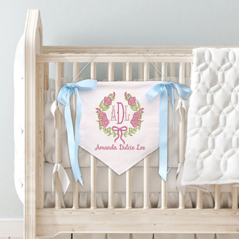 Personalized Embroidered Rose Baby Banner