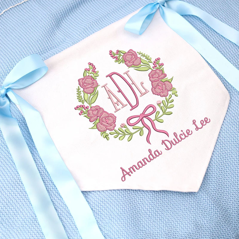 Personalized Embroidered Rose Baby Banner