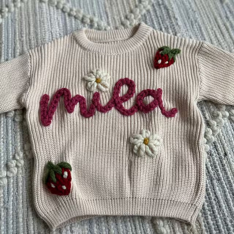Personalized Embroidered Strawberries And Flowers Sweater