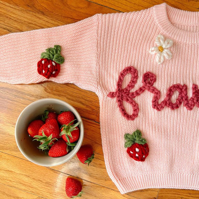 Personalized Embroidered Strawberries And Flowers Sweater