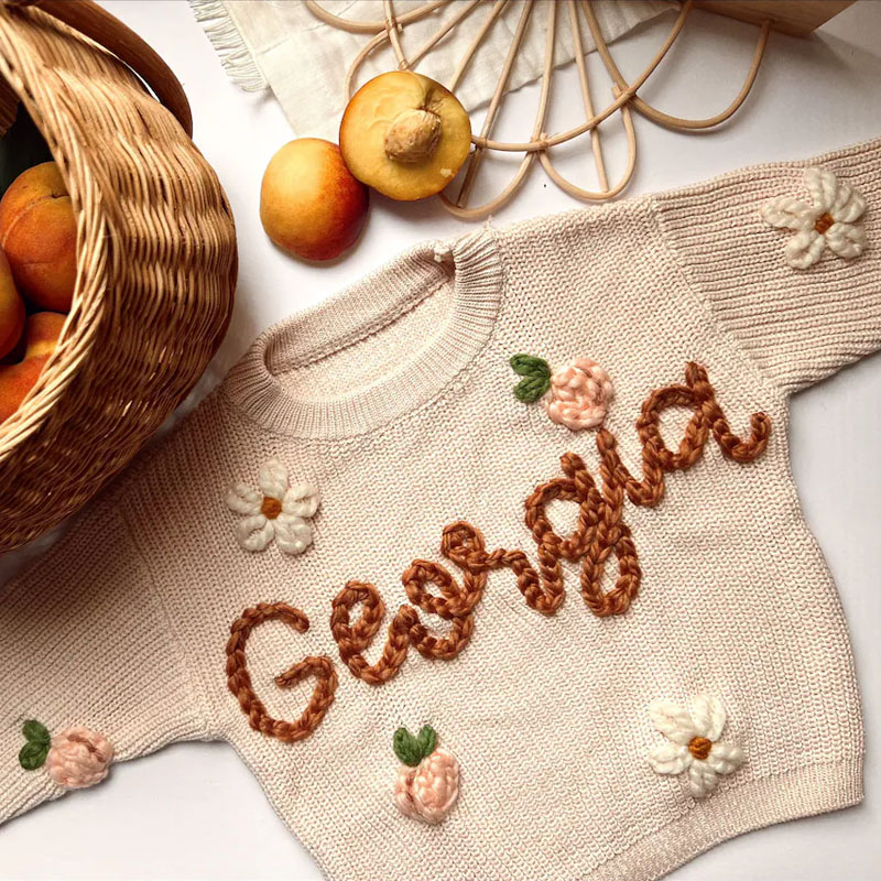 Personalized Embroidered Strawberries And Flowers Sweater