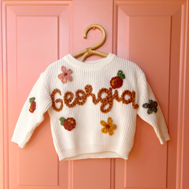 Personalized Embroidered Strawberries And Flowers Sweater