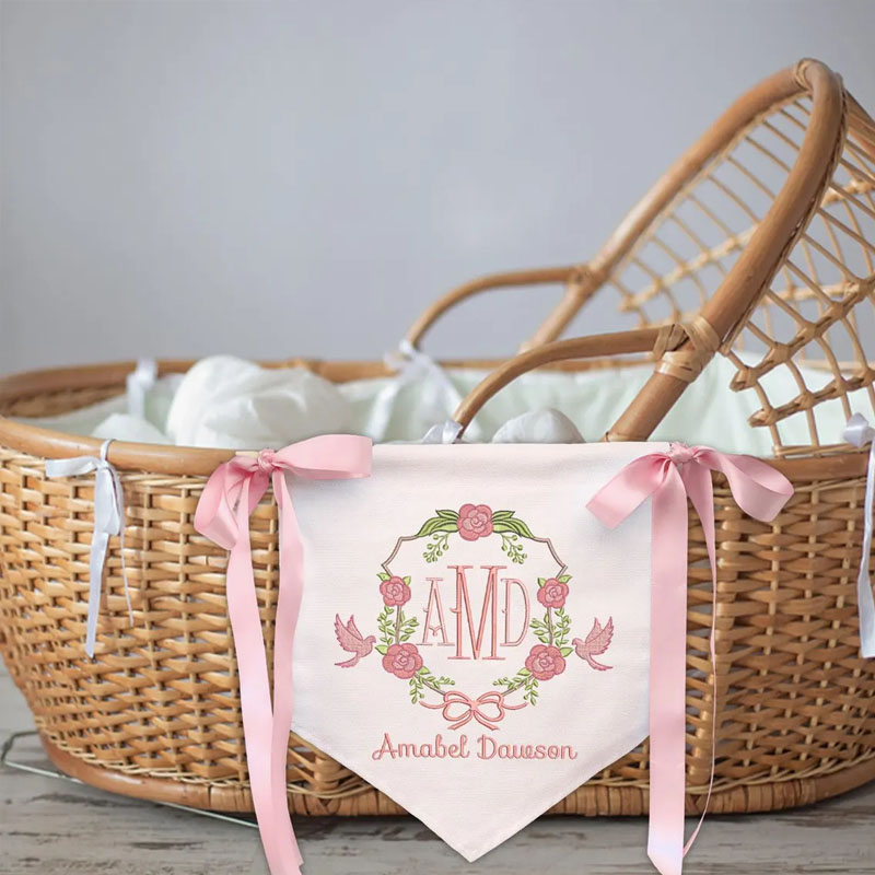 Personalized Floral And Bird Embroidered Monogram Welcome Baby Banner