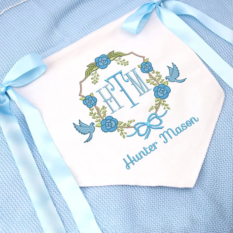 Personalized Floral And Bird Embroidered Monogram Welcome Baby Banner