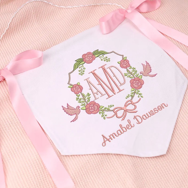 Personalized Floral And Bird Embroidered Monogram Welcome Baby Banner