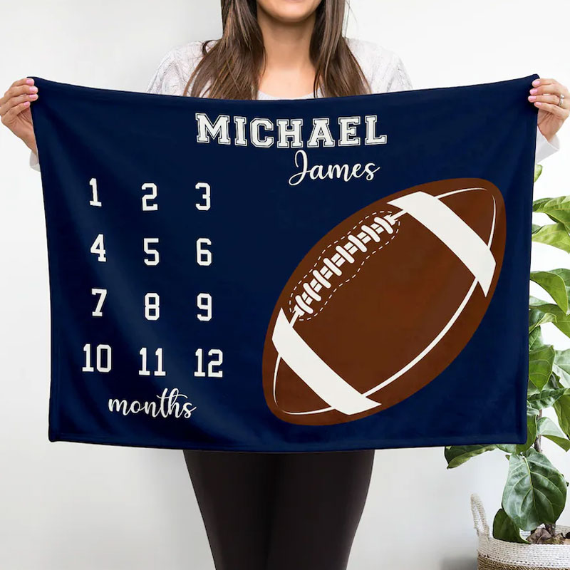 Personalized Football Milestone Blanket Sports
