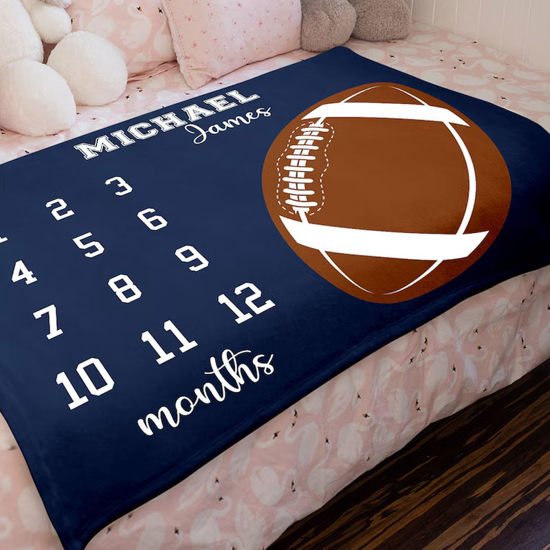 Personalized Football Milestone Blanket Sports