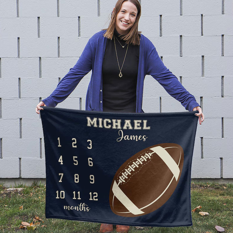 Personalized Football Milestone Blanket Sports