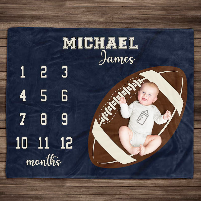 Personalized Football Milestone Blanket Sports
