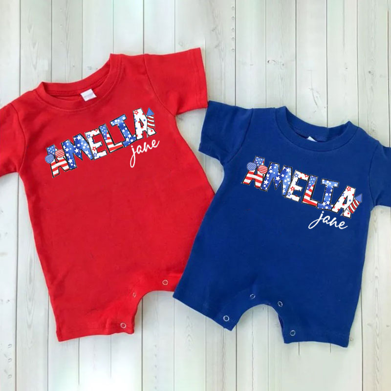 Personalized Fourth of July Baby Romper Patriotic Name
