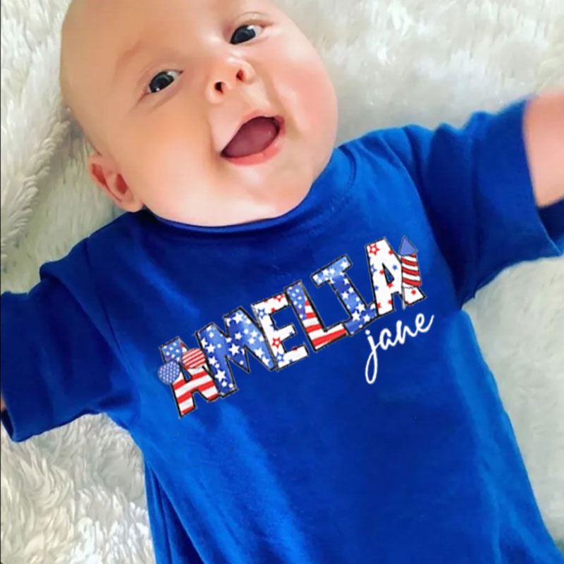 Personalized Fourth of July Baby Romper Patriotic Name