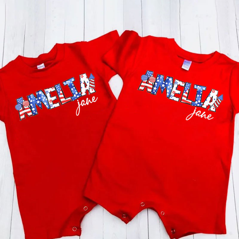 Personalized Fourth of July Baby Romper Patriotic Name