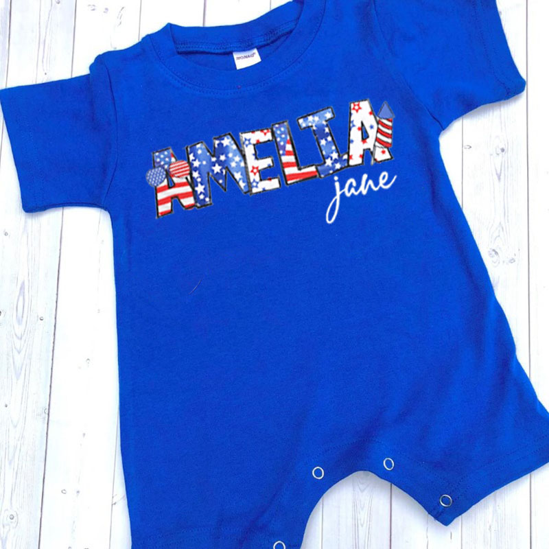 Personalized Fourth of July Baby Romper Patriotic Name
