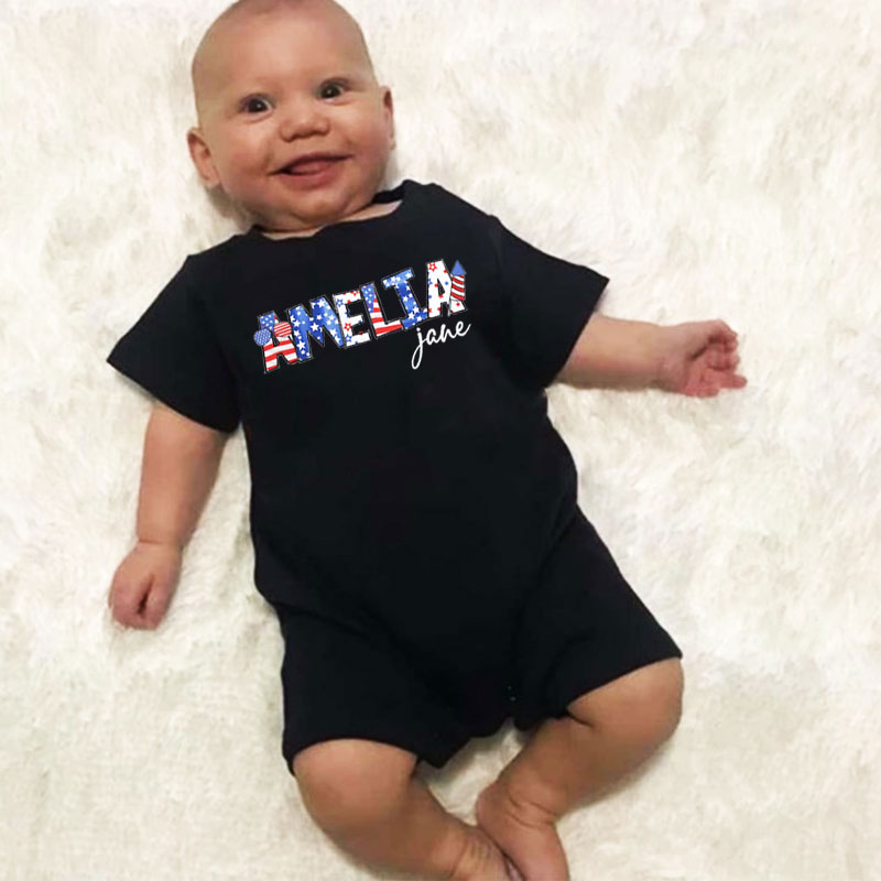 Personalized Fourth of July Baby Romper Patriotic Name