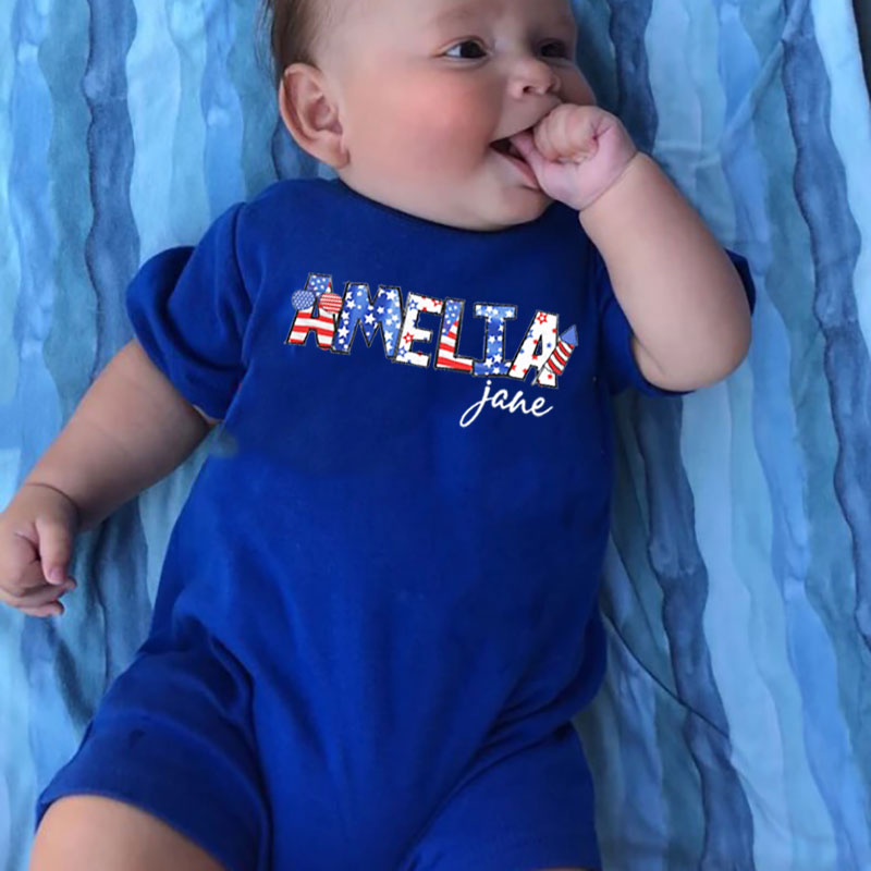 Personalized Fourth of July Baby Romper Patriotic Name