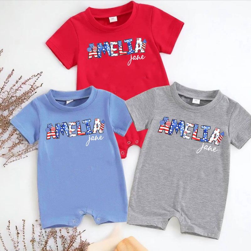 Personalized Fourth of July Baby Romper Patriotic Name