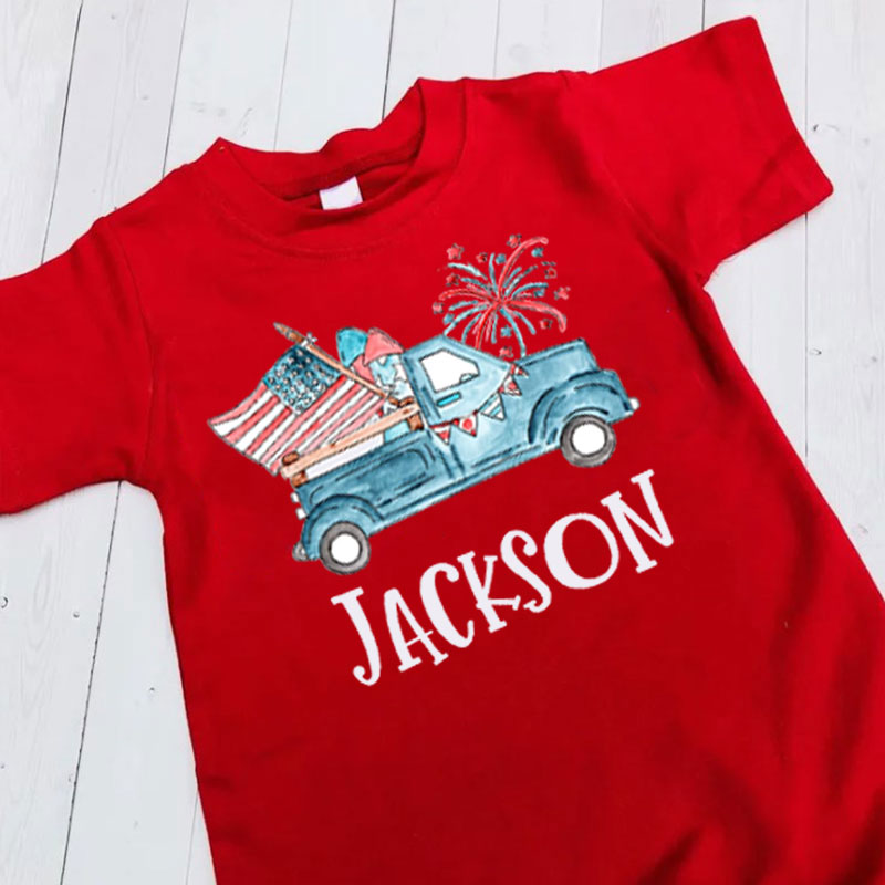 Personalized Fourth of July Baby Romper Patriotic Truck