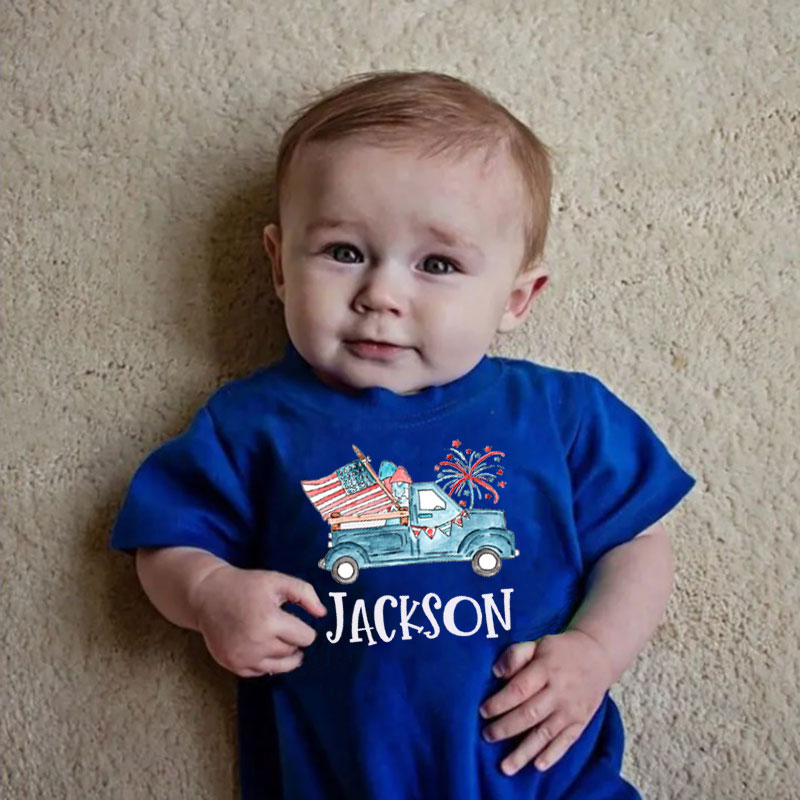 Personalized Fourth of July Baby Romper Patriotic Truck