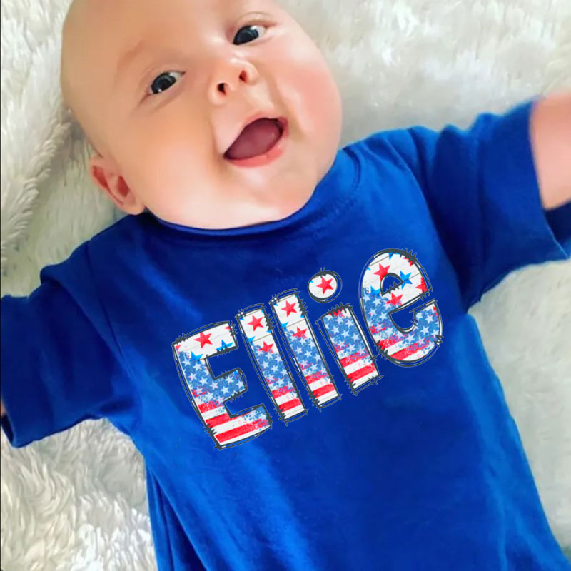 Personalized Fourth of July Baby Romper Patriotic USA Flag