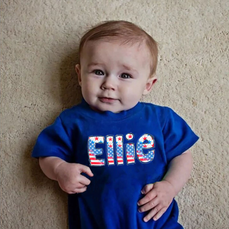 Personalized Fourth of July Baby Romper Patriotic USA Flag