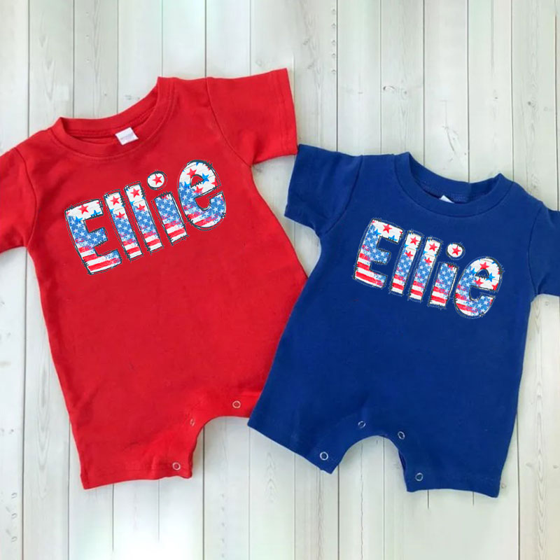 Personalized Fourth of July Baby Romper Patriotic USA Flag