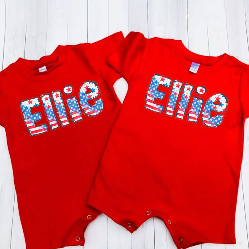 Personalized Fourth of July Baby Romper Patriotic USA Flag