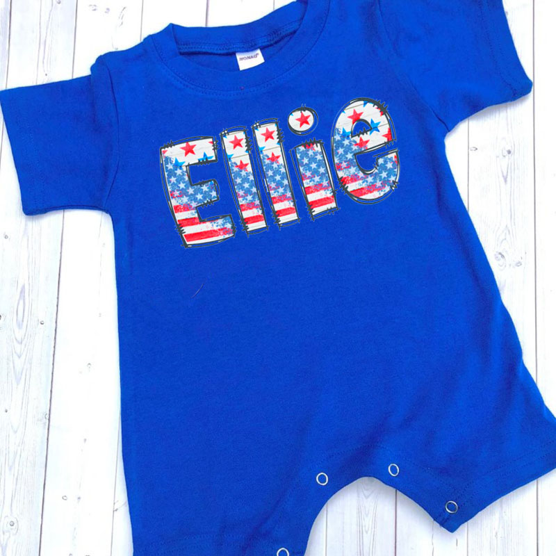 Personalized Fourth of July Baby Romper Patriotic USA Flag
