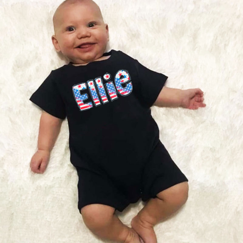 Personalized Fourth of July Baby Romper Patriotic USA Flag