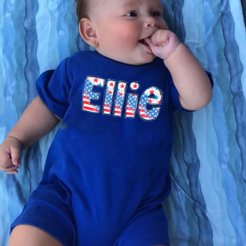 Personalized Fourth of July Baby Romper Patriotic USA Flag