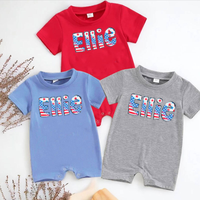 Personalized Fourth of July Baby Romper Patriotic USA Flag