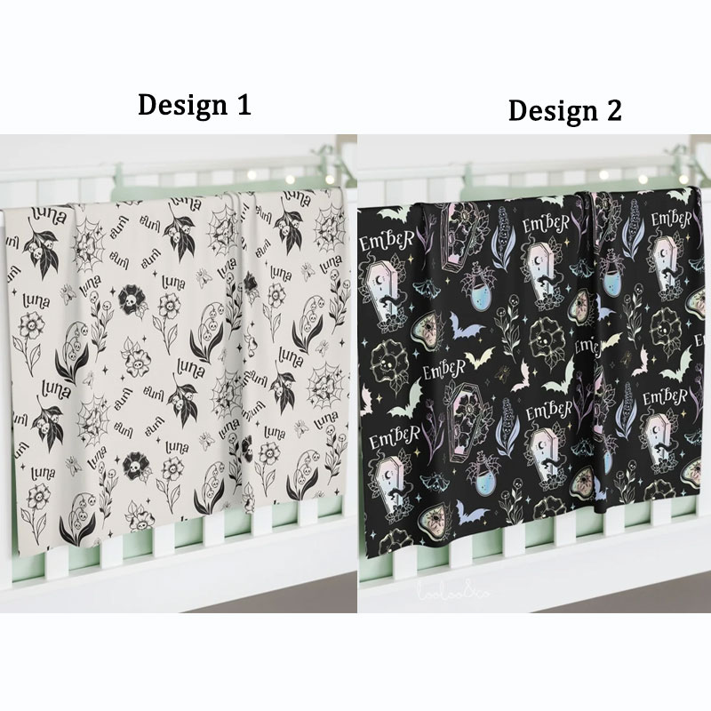 Personalized Gothic baby swaddle Skull flowers blanket