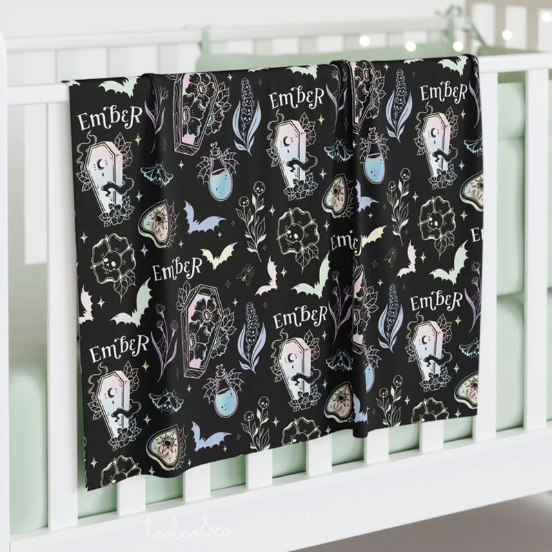 Personalized Gothic baby swaddle Skull flowers blanket