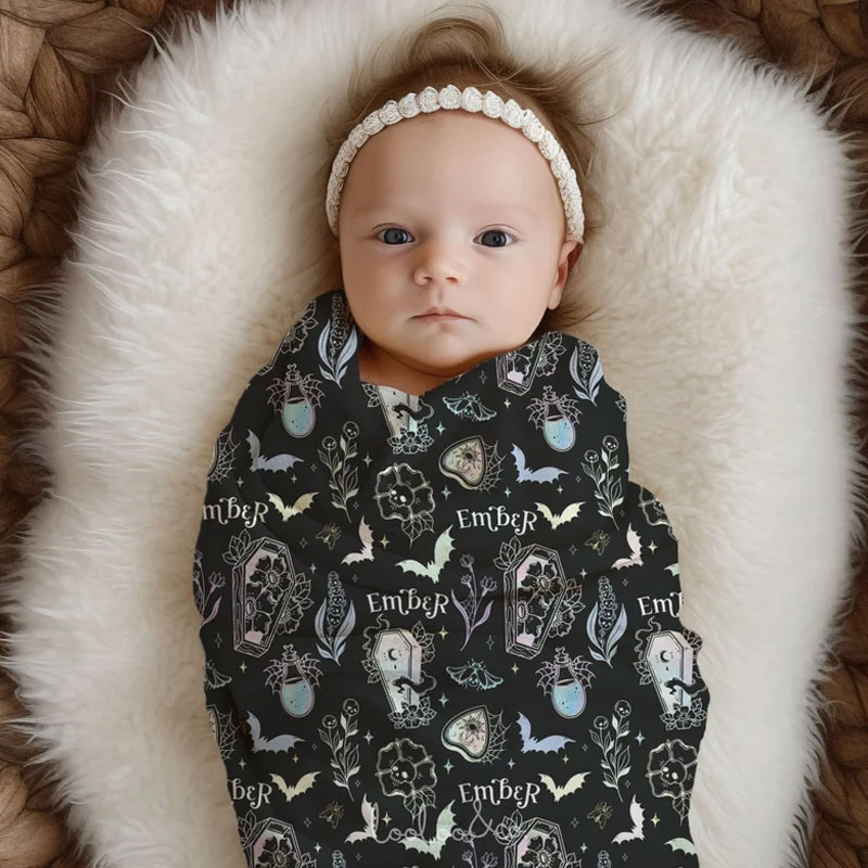 Personalized Gothic baby swaddle Skull flowers blanket