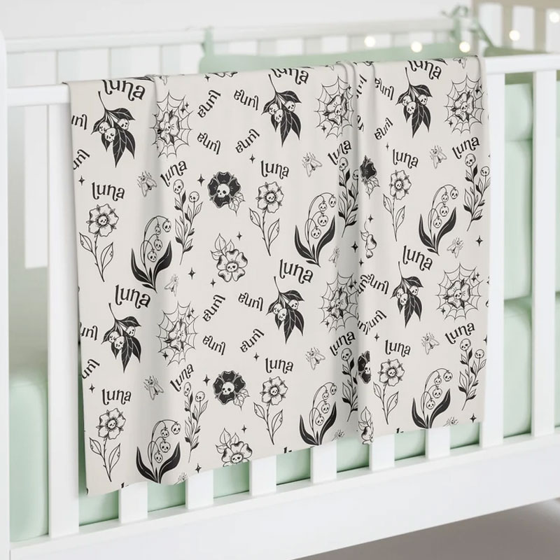 Personalized Gothic baby swaddle Skull flowers blanket