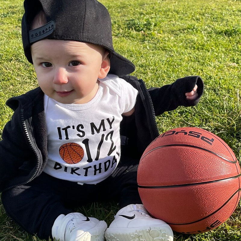 Personalized Half Birthday Basketball Bodysuit