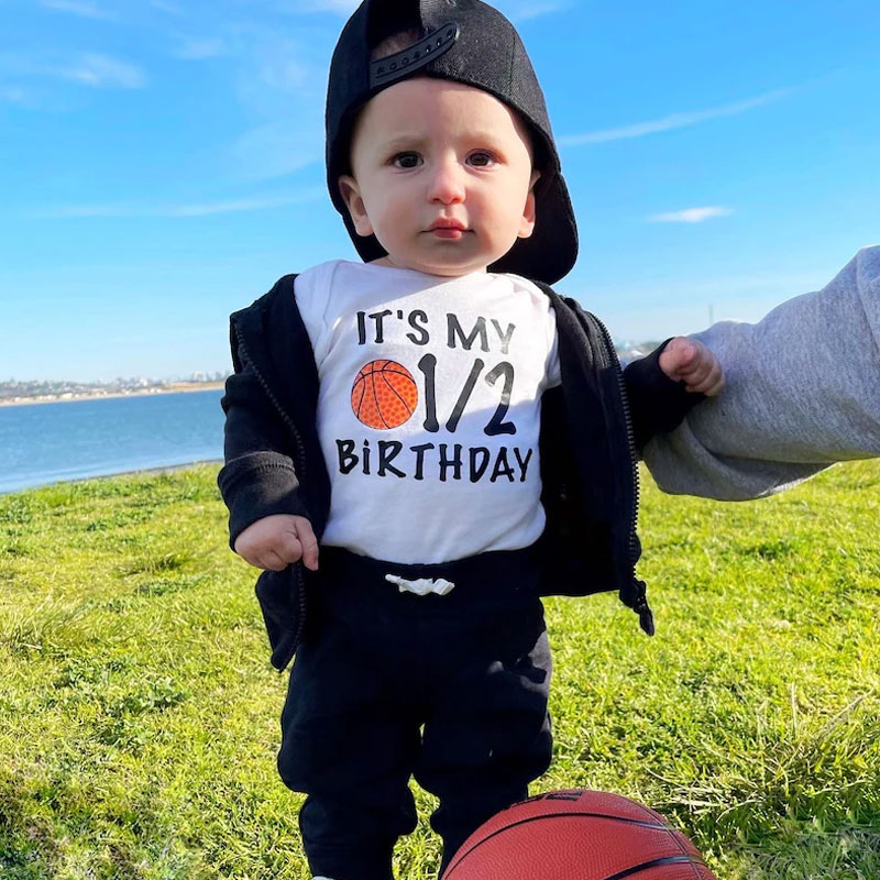 Personalized Half Birthday Basketball Bodysuit