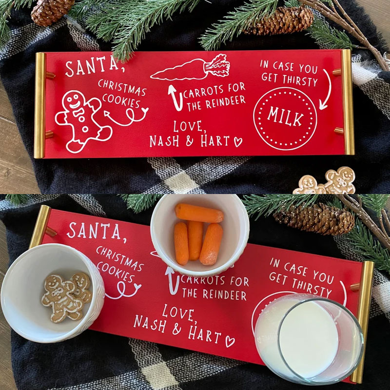 Personalized Milk and Cookies for Santa Wood Tray