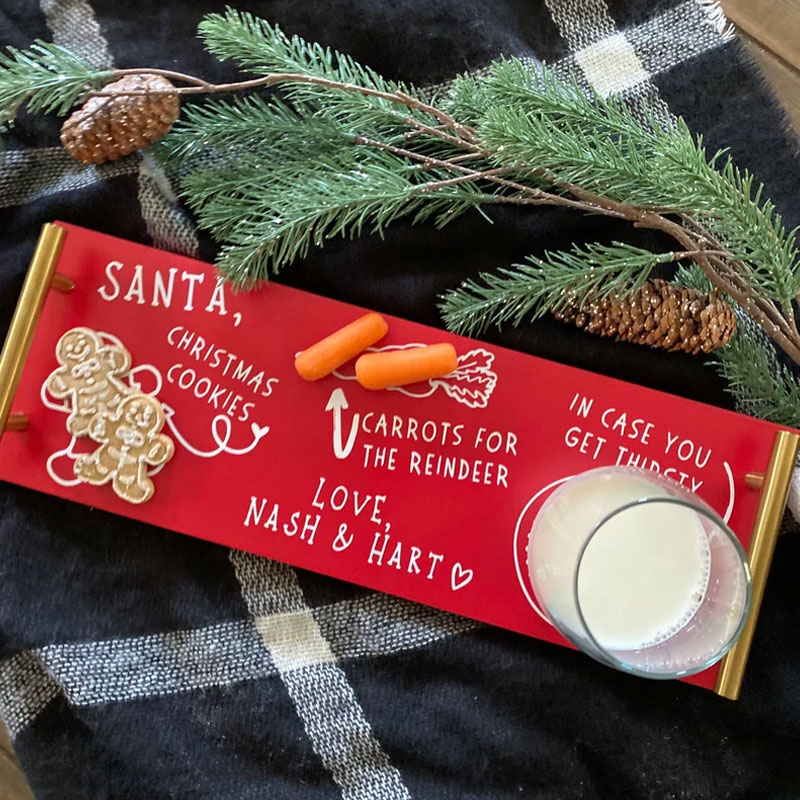 Personalized Milk and Cookies for Santa Wood Tray