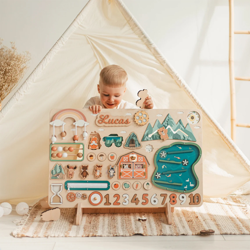  Personalized Montessori Board Wooden Toddler Toys Woodland Busy Board