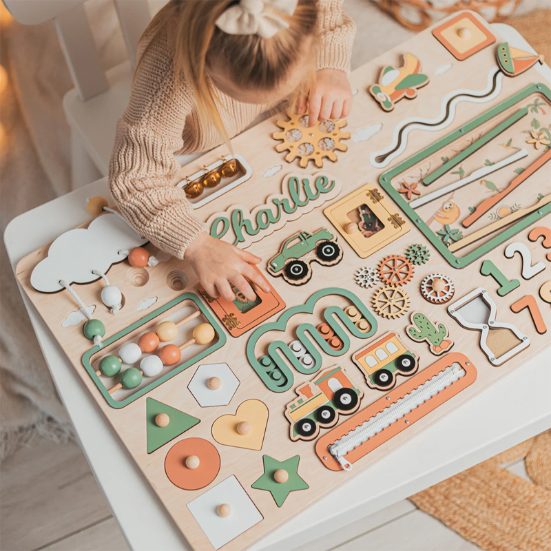  Personalized Montessori Board Wooden Toddler Toys Woodland Busy Board