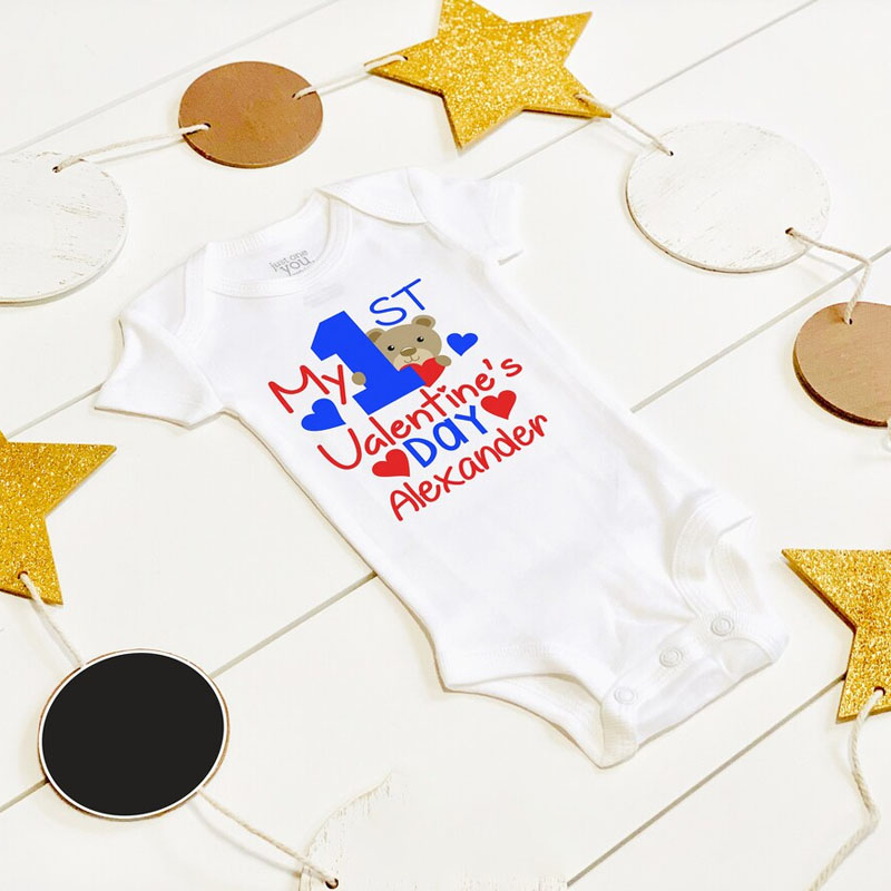 [Baby Bodysuit] Personalized Name 1st Valentine's Day Baby Girl Onesies