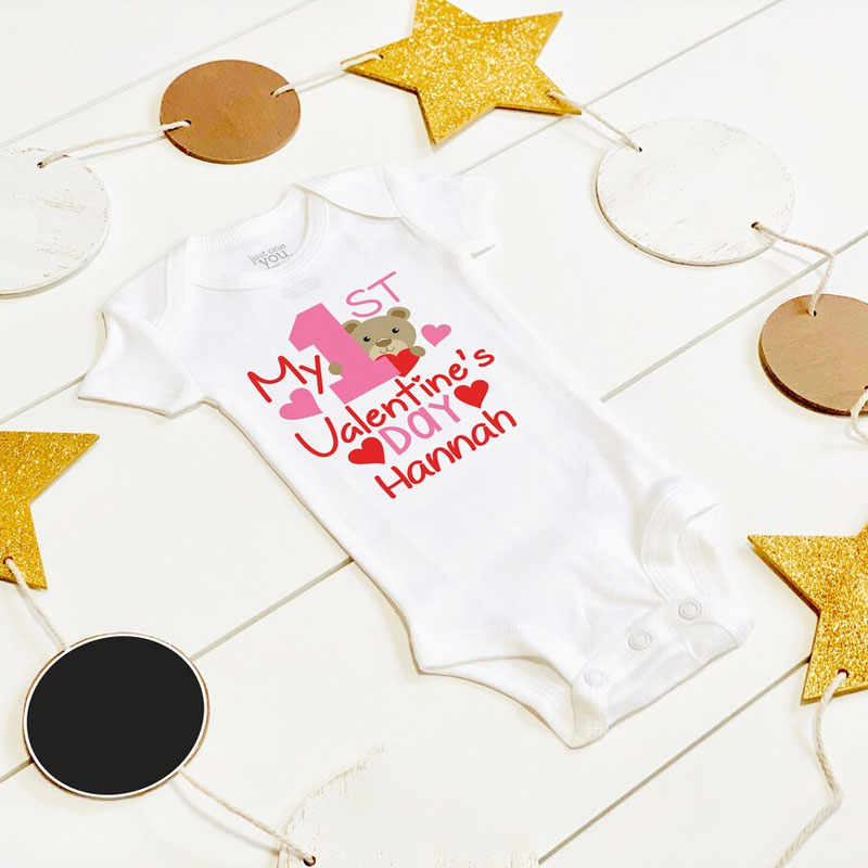 [Baby Bodysuit] Personalized Name 1st Valentine's Day Baby Girl Onesies