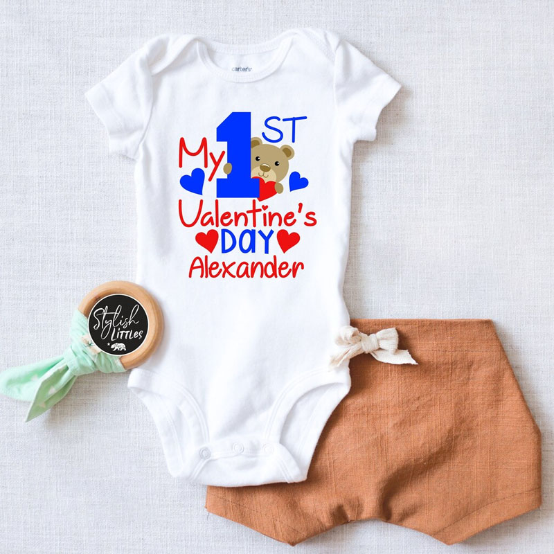 [Baby Bodysuit] Personalized Name 1st Valentine's Day Baby Girl Onesies