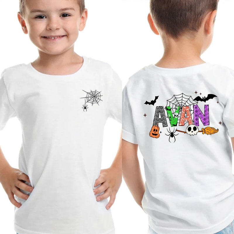 [Youth Shirt / 2-14 Years]Personalized Name Halloween Spider Web Shirt