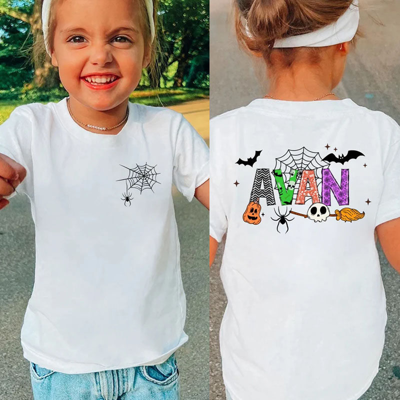 [Youth Shirt / 2-14 Years]Personalized Name Halloween Spider Web Shirt