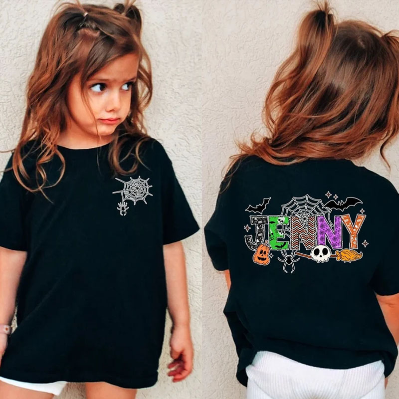 [Youth Shirt / 2-14 Years]Personalized Name Halloween Spider Web Shirt