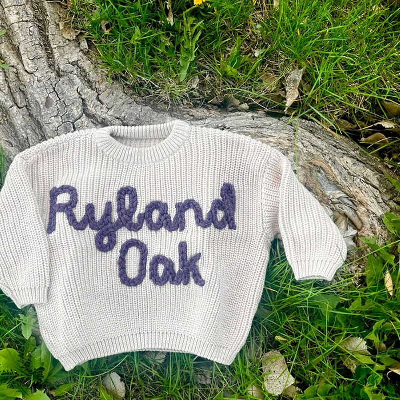 Personalized Oversized Name Kids Sweater Hand Embroidered Sweater